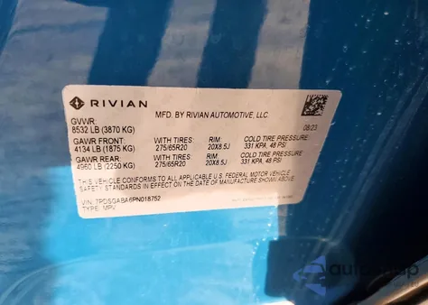 2023 Rivian R1S Adventure z USA, uszkodzony, nr VIN 7PDSGABA6PN018752